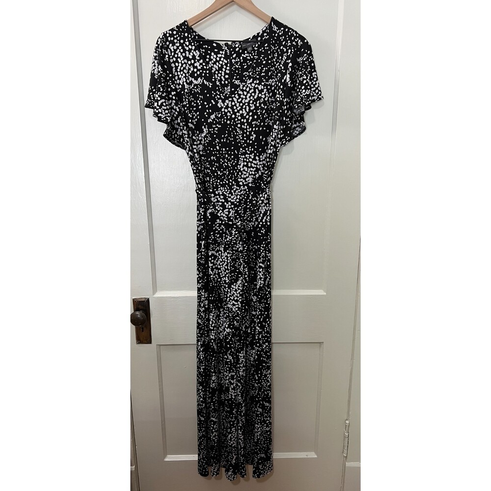The Limited Women's Jumpsuit Short Sleeve Black White Print Tie Belt Size M